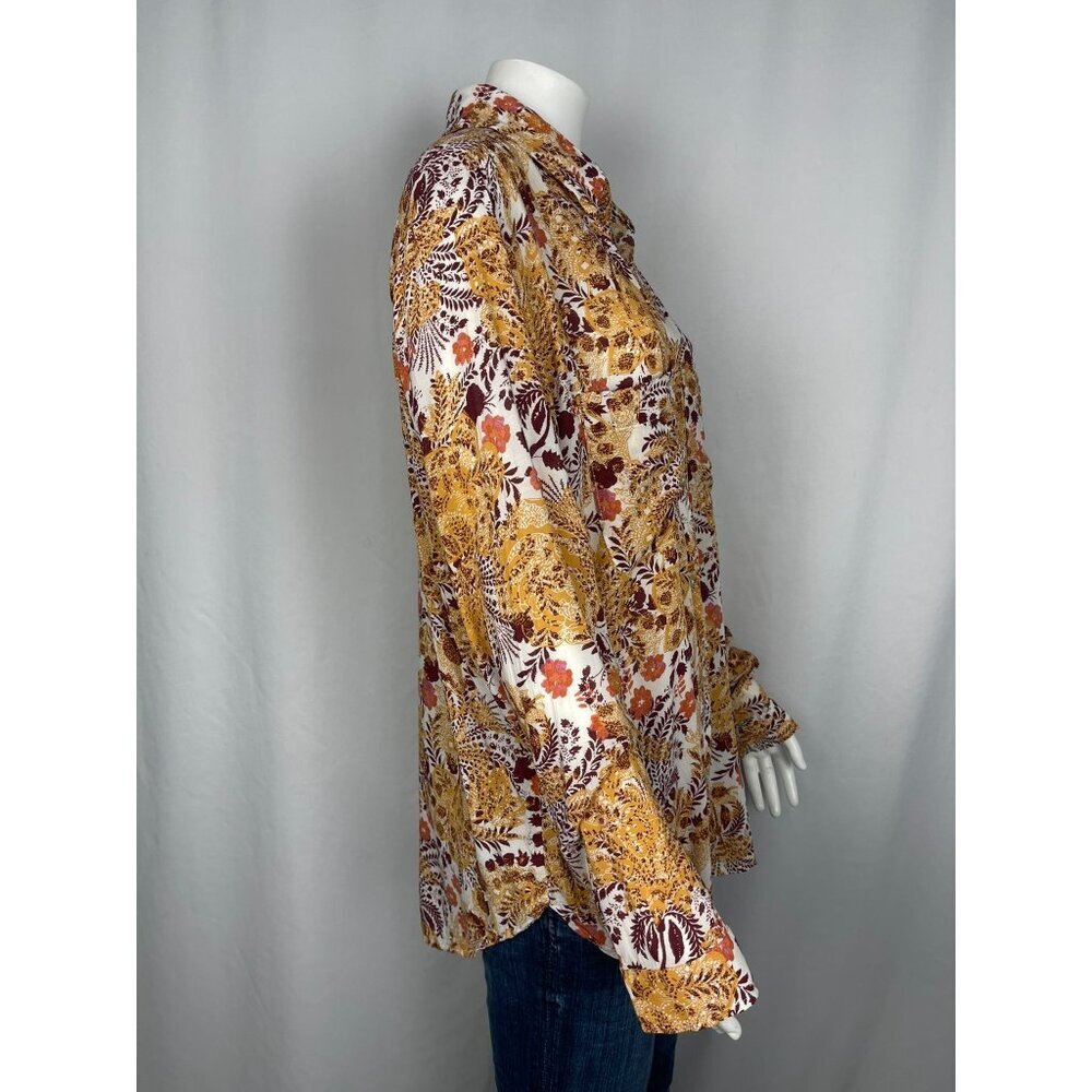 Pilcro Anthropologie Romy Relaxed Button Down Shirt Large Yellow Floral Paisley - Picture 2 of 7